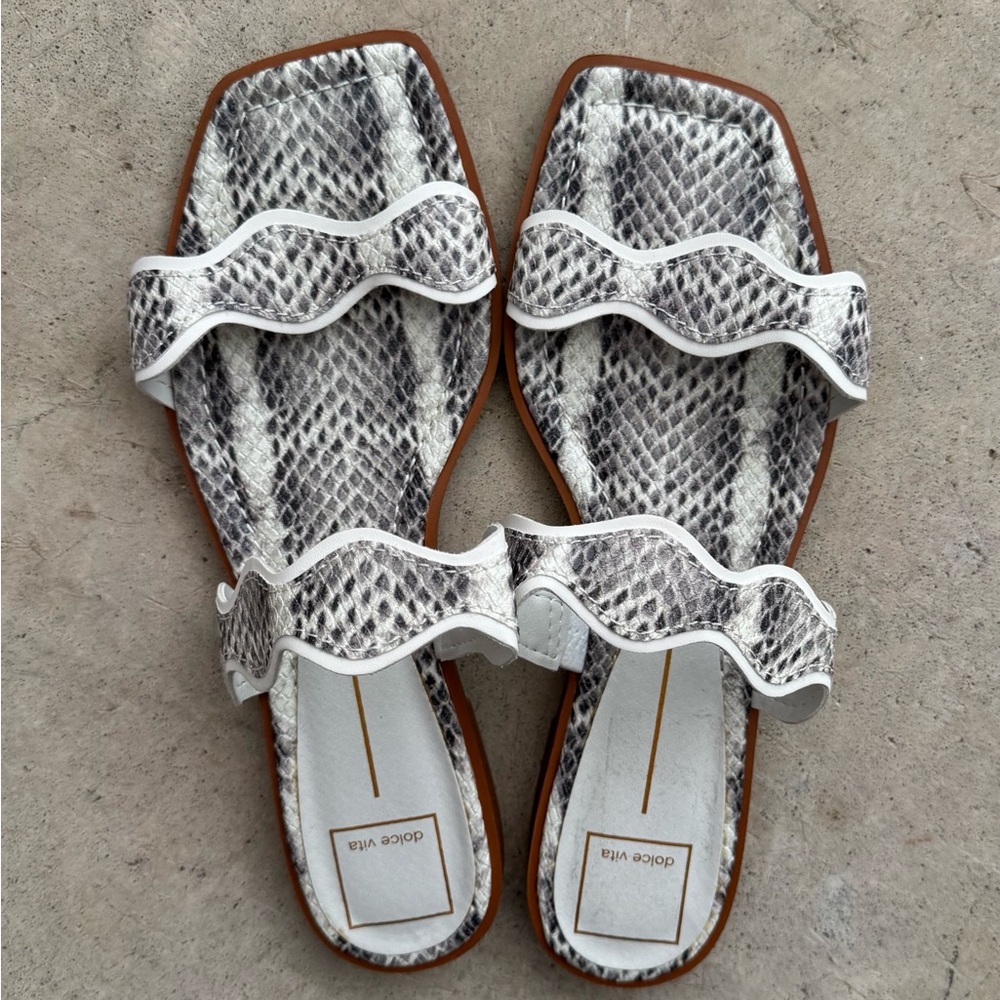 Dolce Vita White and Gray Snake Print Sandals